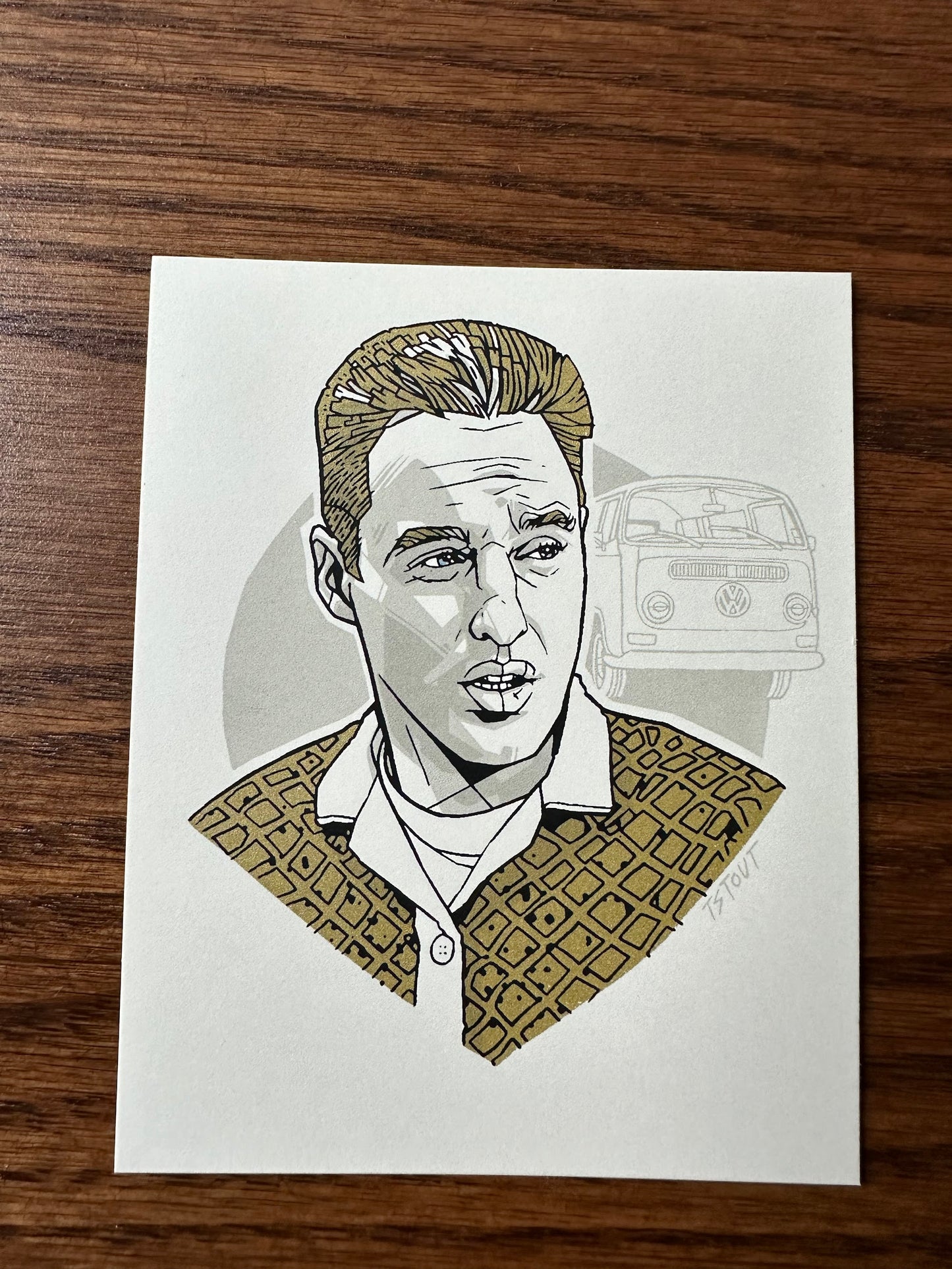 Tyler Stout – Pros and Cons Series XII Dignan Gold Handbill, 4 x 5 in, art print