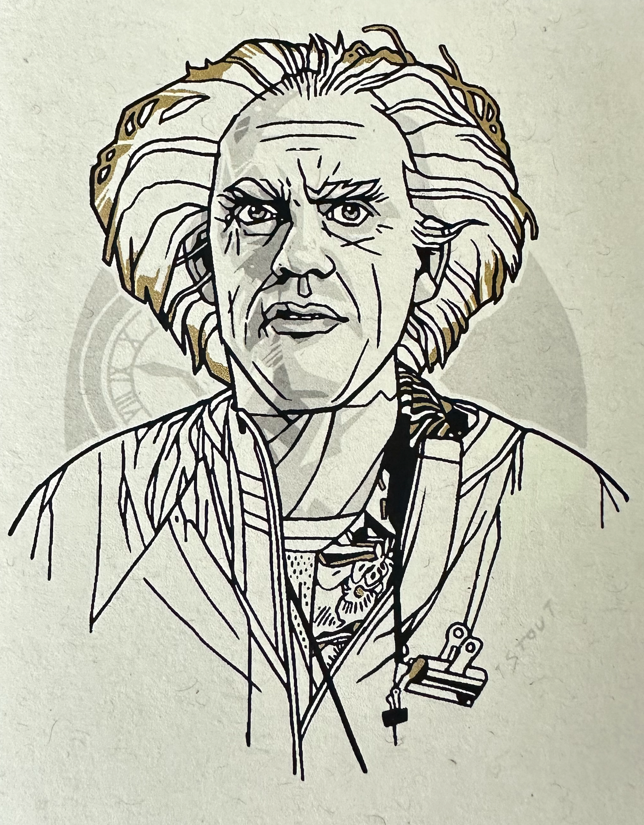 Tyler Stout – Pros and Cons Series XI Doc Brown Gold, 4 x 5 in, art print, image 3