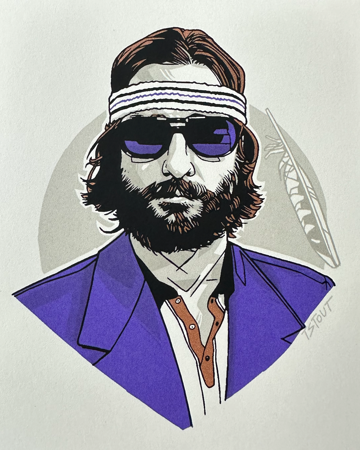 Tyler Stout – Pros and Cons Series XII Richie Tenenbaum Purple Handbill, 4 x 5 in, art print, image 3