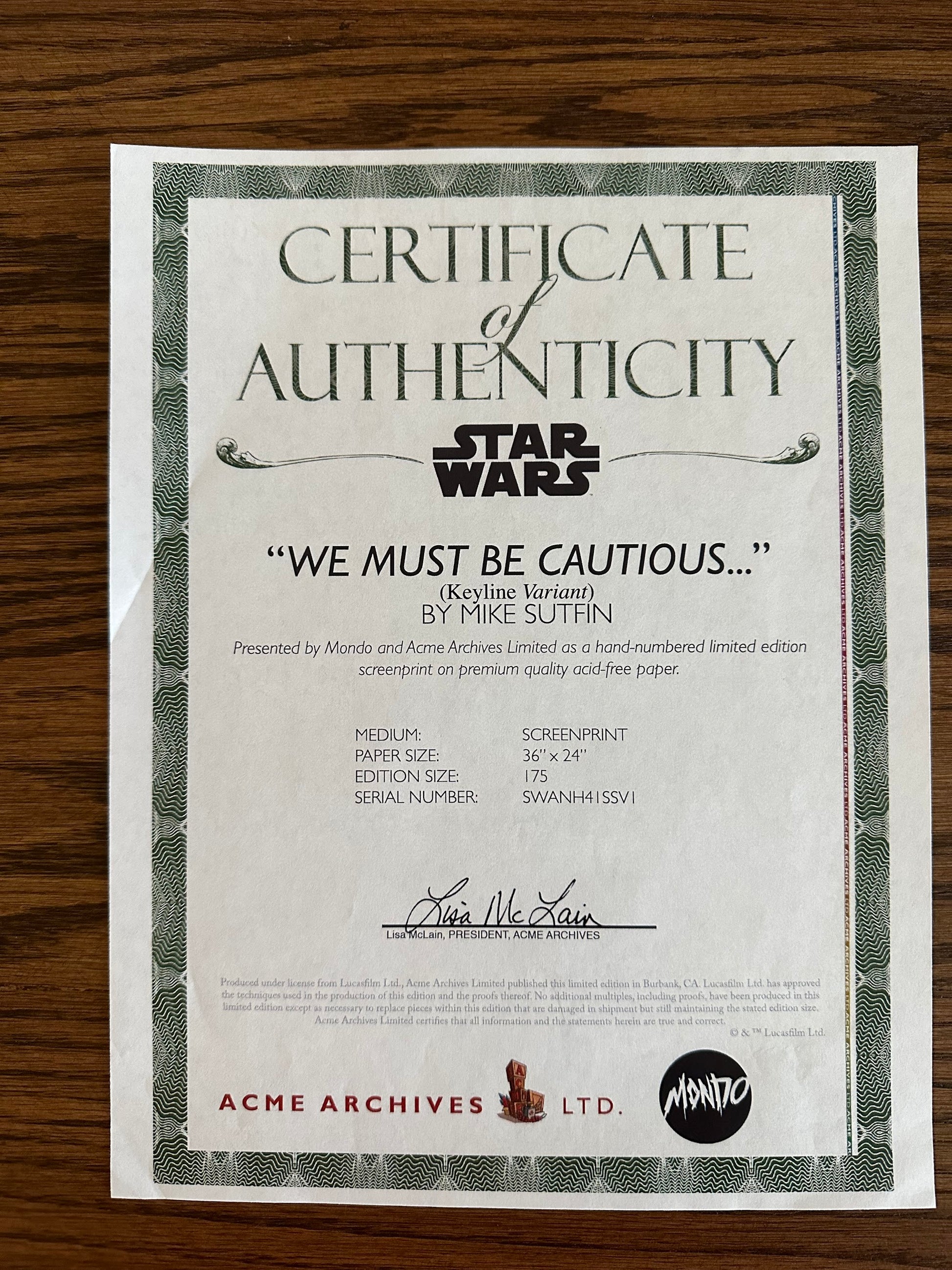 Mike Sutfin – Star Wars "We Must Be Cautious" Keyline Variant, 36 x 24 in, poster, image 8