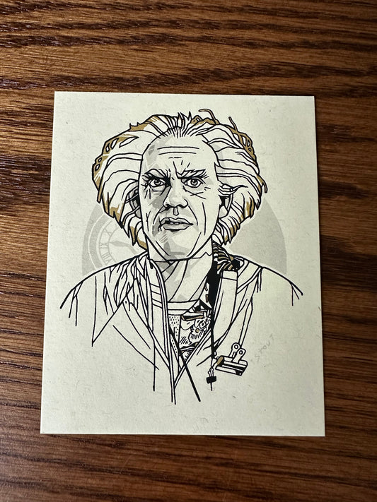 Tyler Stout – Pros and Cons Series XI Doc Brown Gold, 4 x 5 in, art print