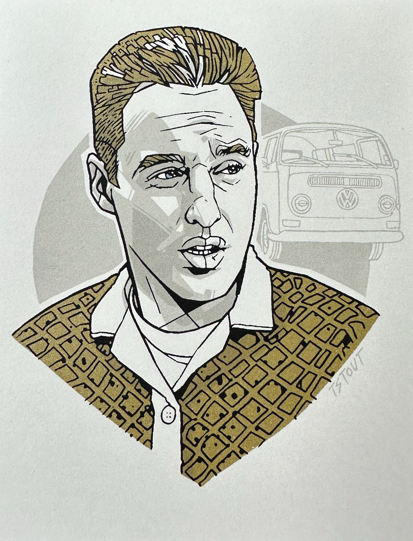 Tyler Stout – Pros and Cons Series XII Dignan Gold Handbill, 4 x 5 in, art print, image 3