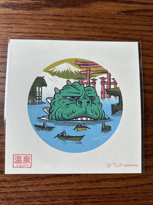 Anthony Petrie – Strange Beast Onsen, 7 x 7 in, art print