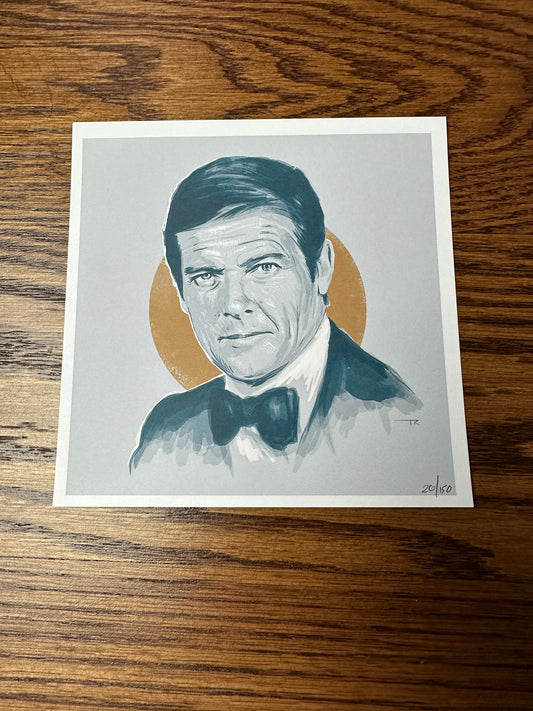 Tom Ralston – James Bond 007 Roger Moore Portrait, 6 x 6 in, art print