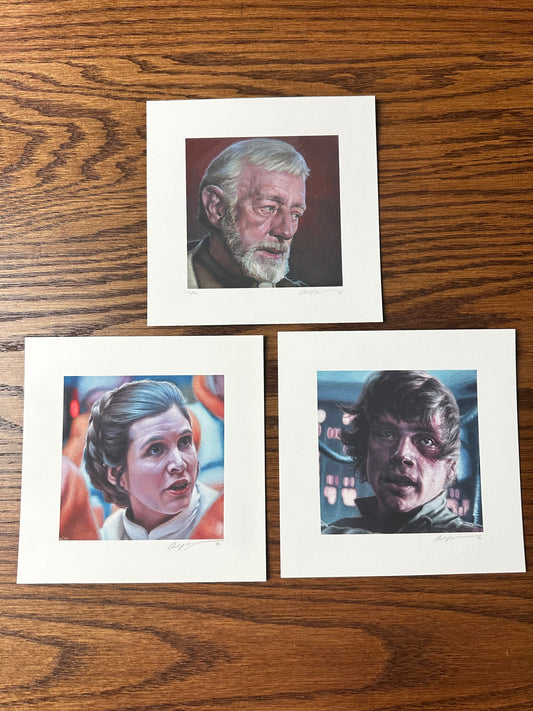 Ashton Gallagher – Leia Luke and Old Ben Portrait Set, 6 x 6 in, art print