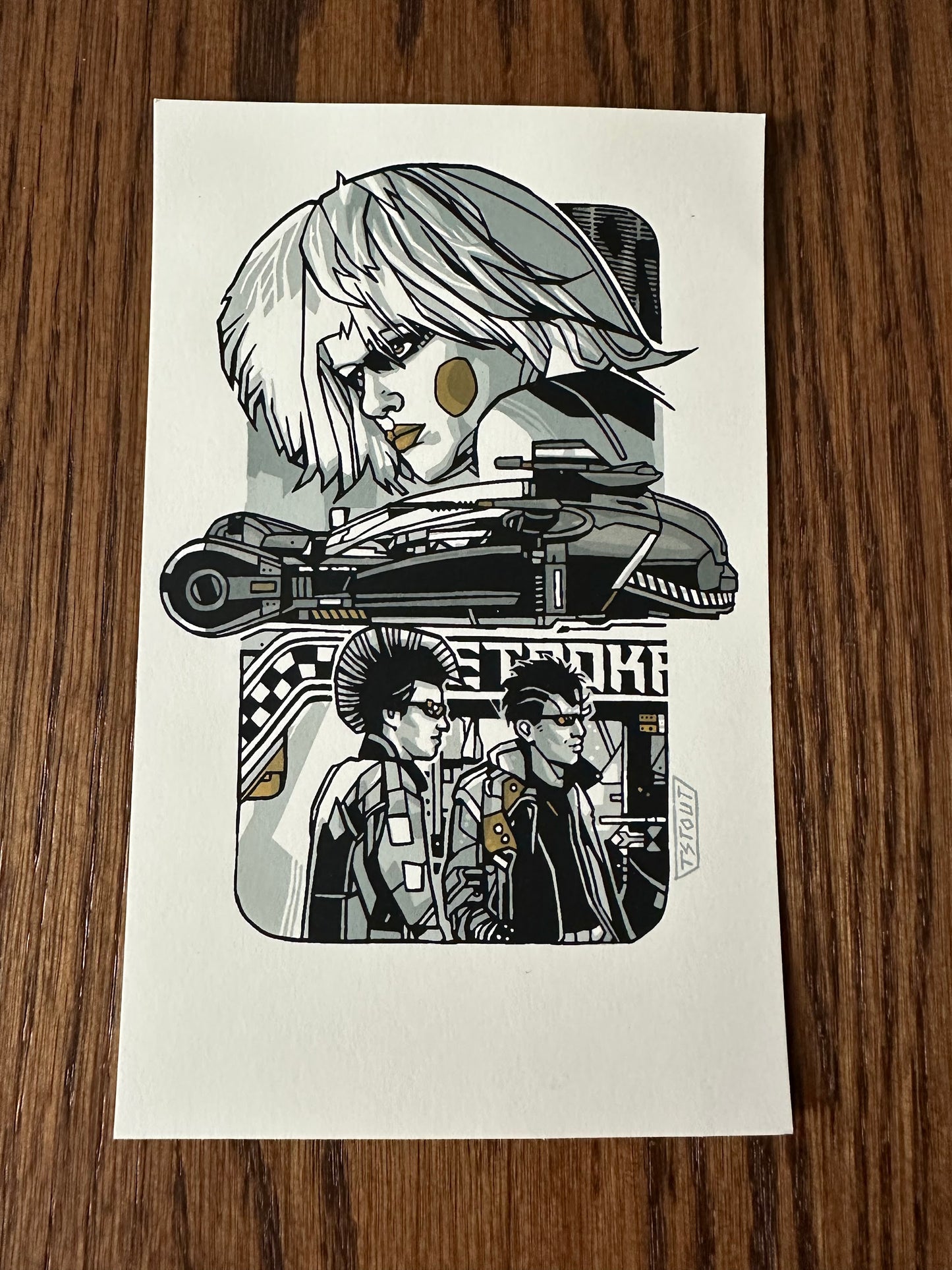 Tyler Stout - Pros and Cons Series VIII Blade Runner Pris Gold Handbill 5x8 art print