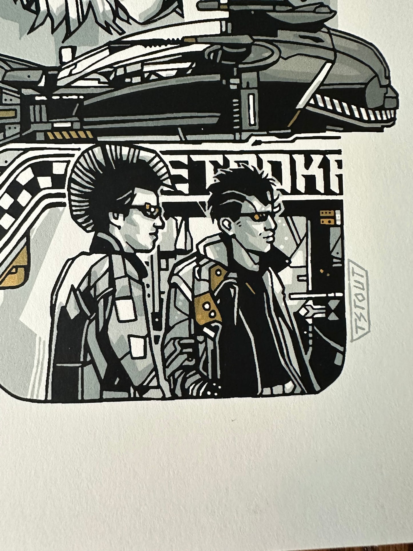 Tyler Stout - Pros and Cons Series VIII Blade Runner Pris Gold Handbill 5x8 art print - detail image 3