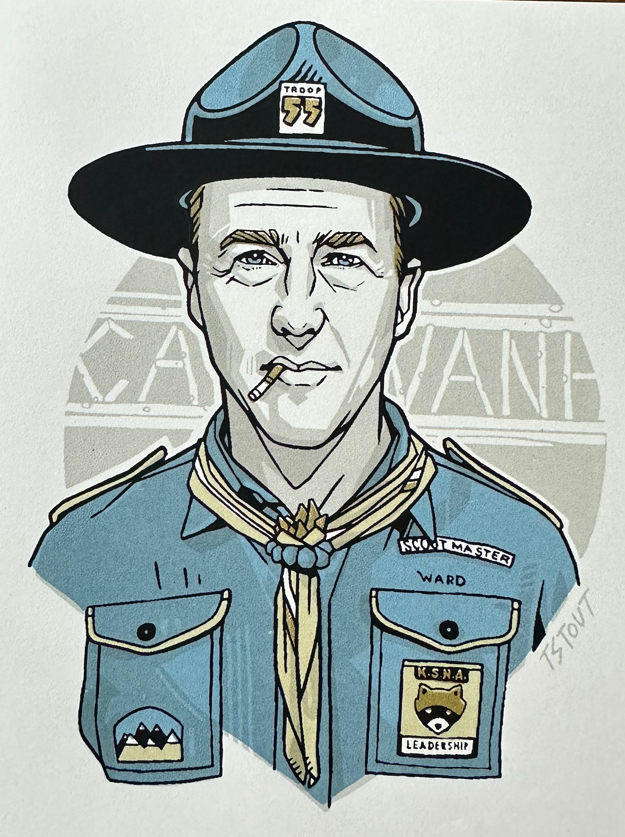 Tyler Stout – Pros and Cons Series XII Scout Master Ward Blue Handbill, 4 x 5 in, art print, image 3