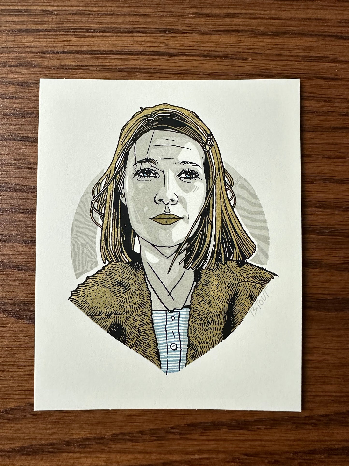 Tyler Stout – Pros and Cons Series XII Margot Tenenbaum Gold Handbill, 4 x 5 in, art print